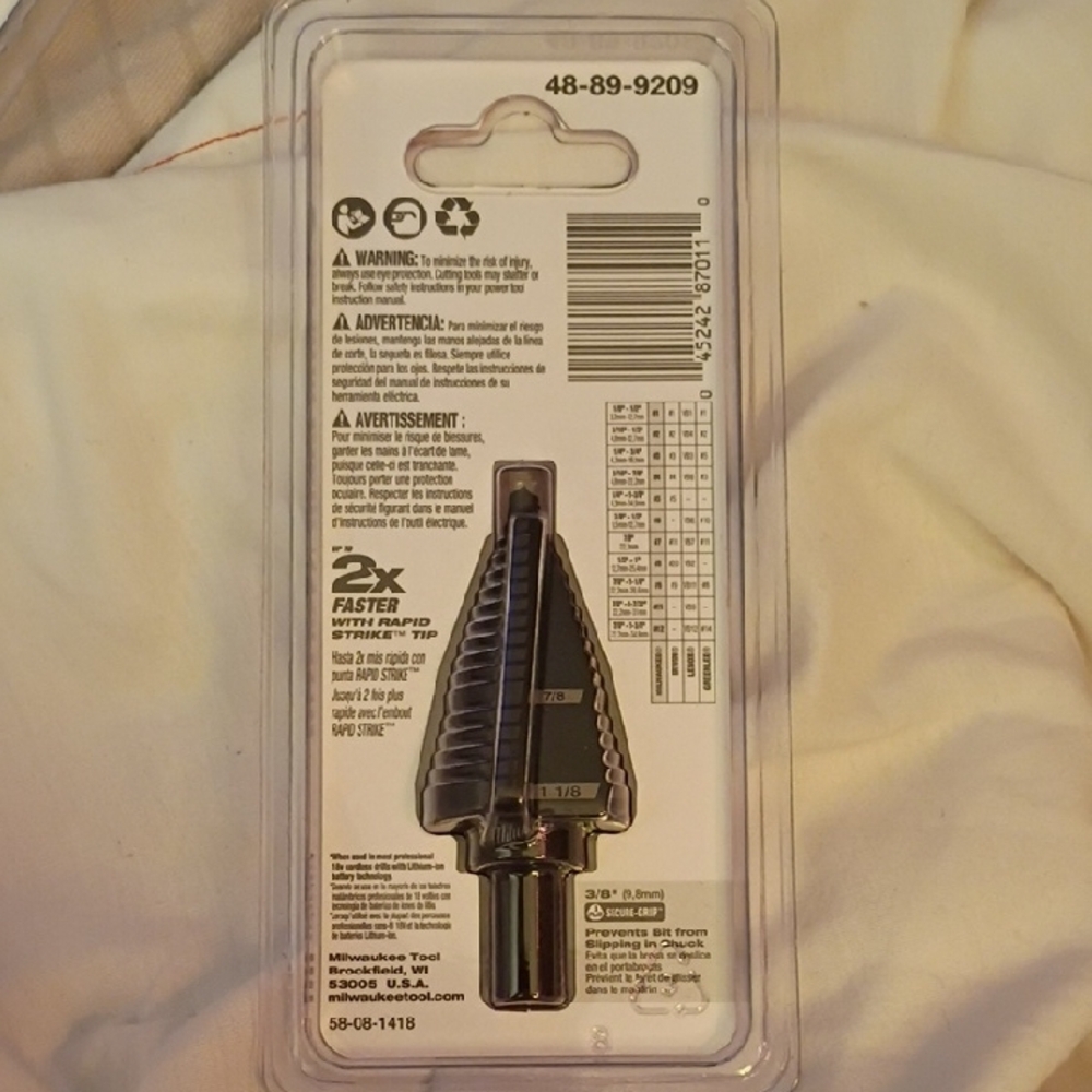 #9 Milwaukee 7/8 in. - 1-1/8 in. Black Oxide Step Drill Bit NWT - Picture 6 of 6